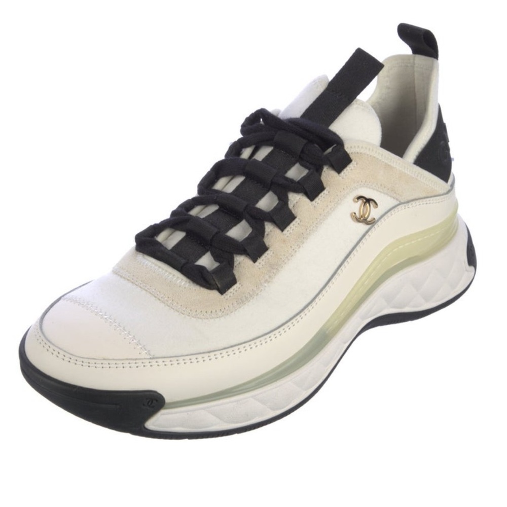 Chanel White Neoprene And Leather CC Low Top Sneakers Size 35.5
